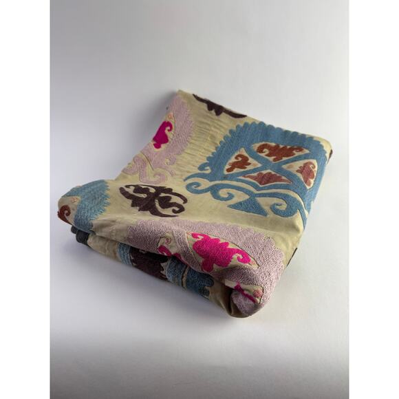 19th Century Silk on Cotton Uzbek Suzani Tapestry Throw - Picture 5 of 15